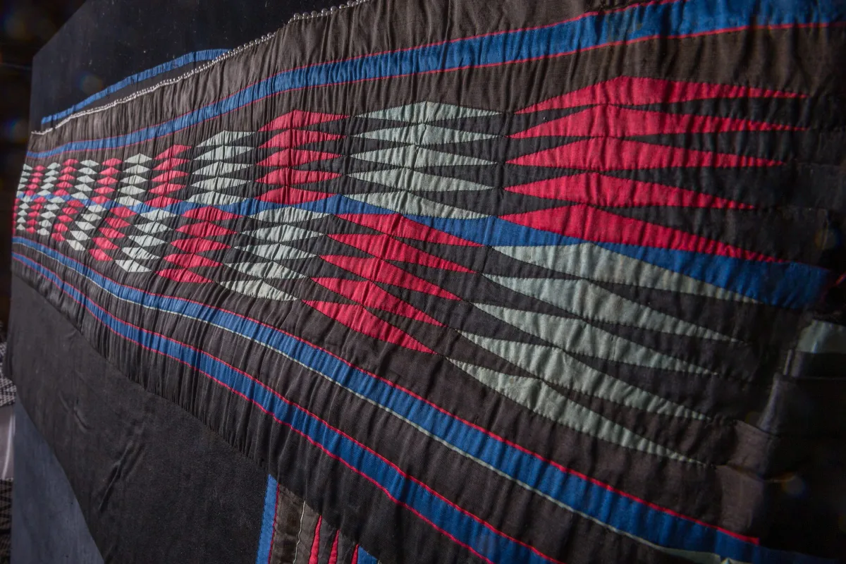 Detailed ribbonwork textile featured in Kaleb’s experimental documentary RibbonWork